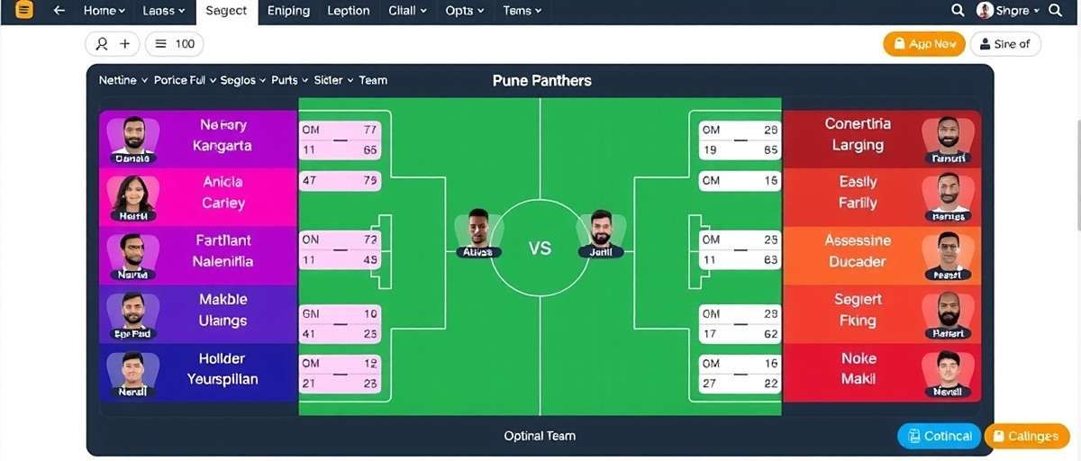 Pune Panthers - Expert Team Setup Pune Panthers team selection screen showing an optimal team composition